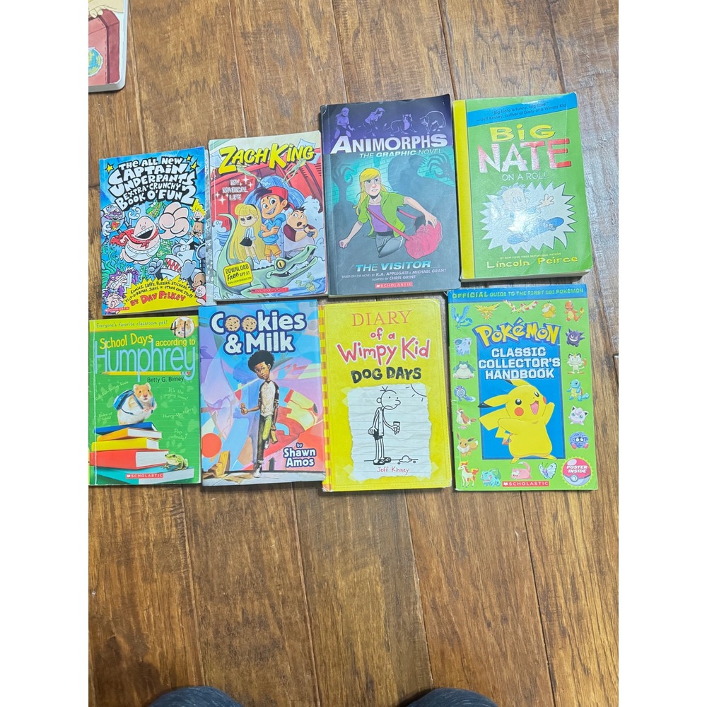 8 Childrens Books Lot Diary of a Wimpy Kid Pokemon Captain Underpants Big Nate